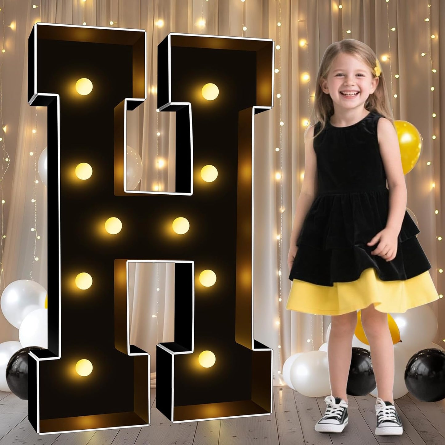 Pooqla 3FT Marquee Light Up Letters, Black LED Party Decor Large Marquee Letters 3 Feet Tall, Giant Mosaic Letter for Birthday Graduation Anniversary Wedding Decoration, Letter H