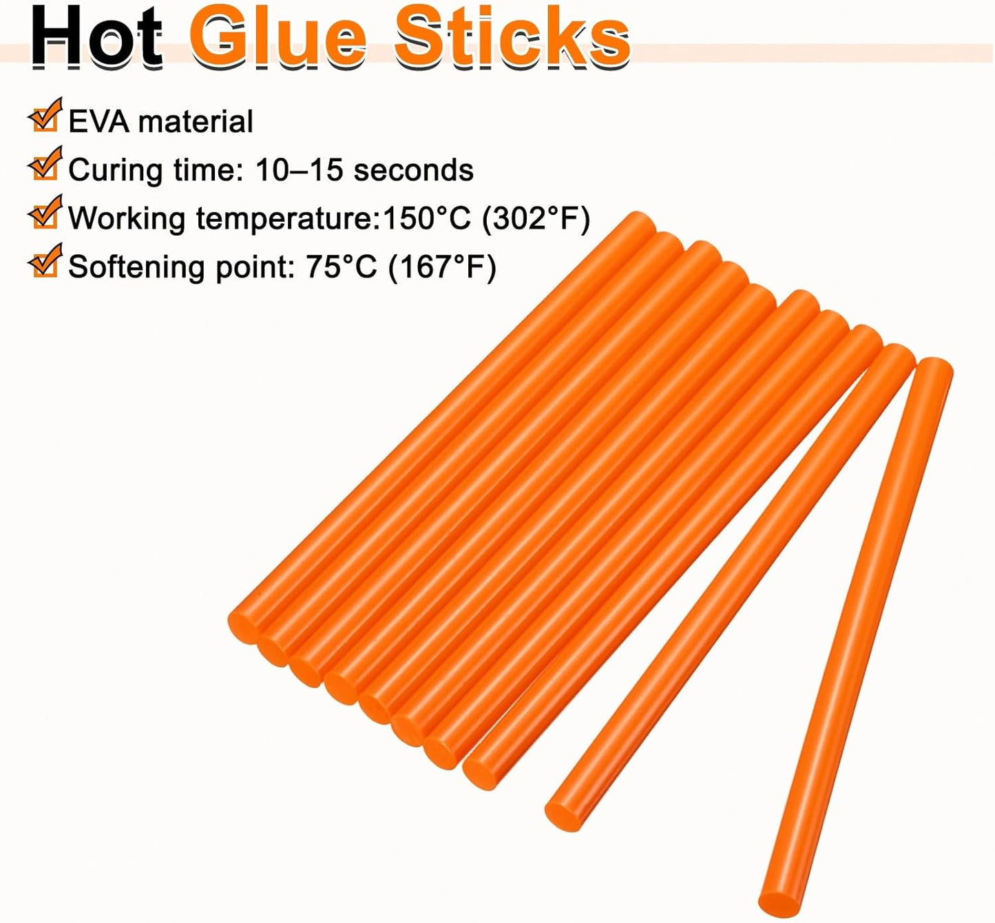HARFINGTON 10pcs Hot Glue Sticks 0.43" Dia x 9.84" Long EVA Mini Hot Melt Adhesive Glue Stick for Hot Melt Gun Wood Plastic Glass Flowers Fabrics Foam, Orange