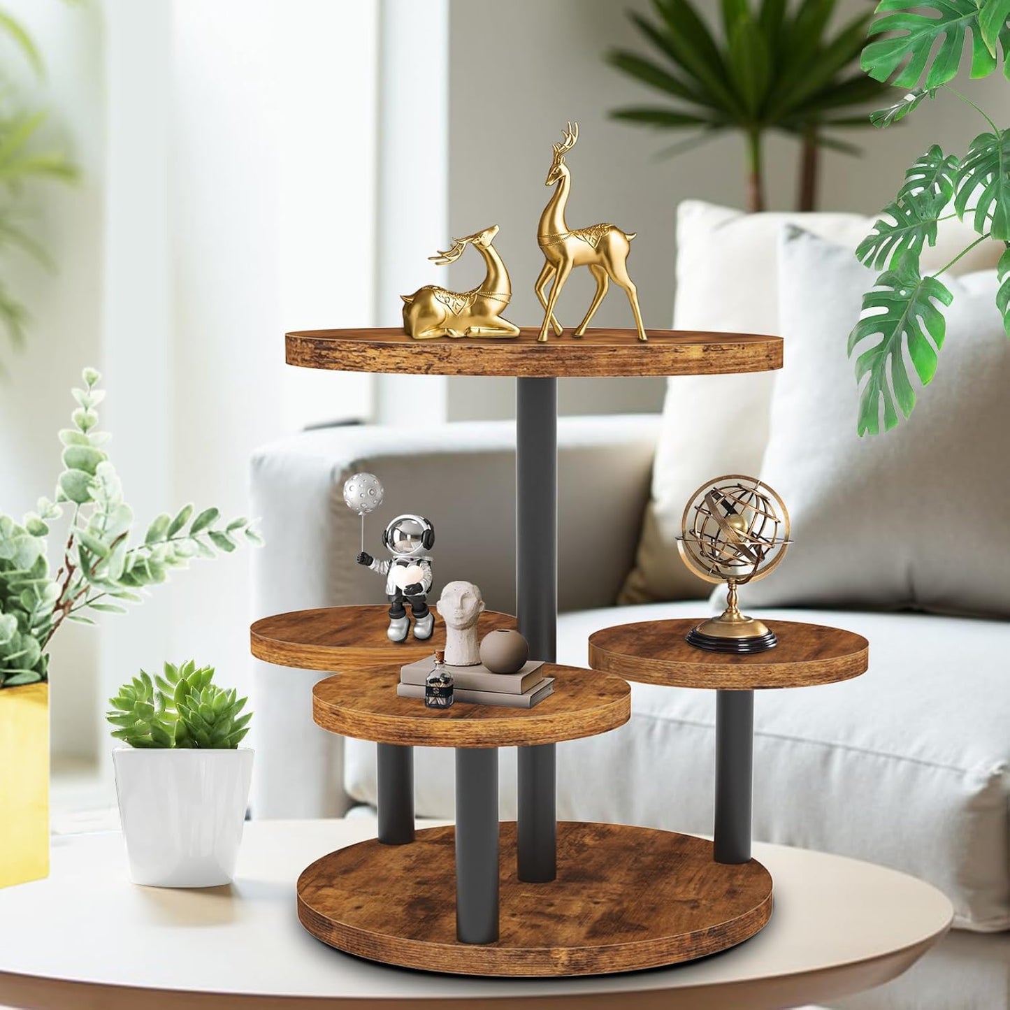 Cupcake Stand, Rotatable Cupcake Stand for 50 Cupcakes, Wood Cake Stand Cupcake Tower, Rustic Dessert Table Display Set Tiered Tray Stand, Round Serving Tray Cake Stands for Party Wedding Birthday