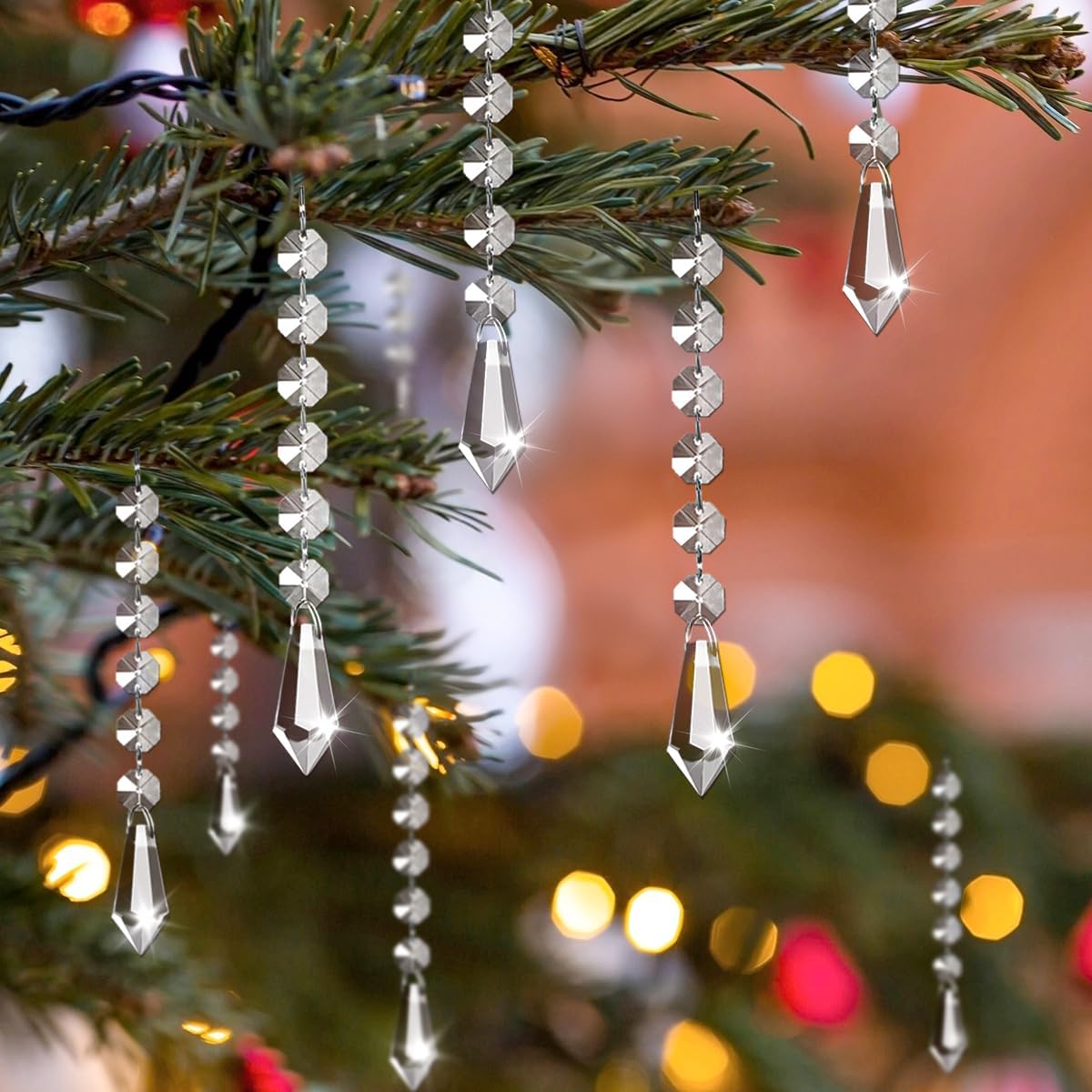 50 Pack Hanging Crystals - Clear Acrylic Prisms Pendant Ornaments for Christmas Tree, Centerpieces, Chandelier, Window & Home Decor, Ideal for Weddings, Parties Decorations (Icicle)