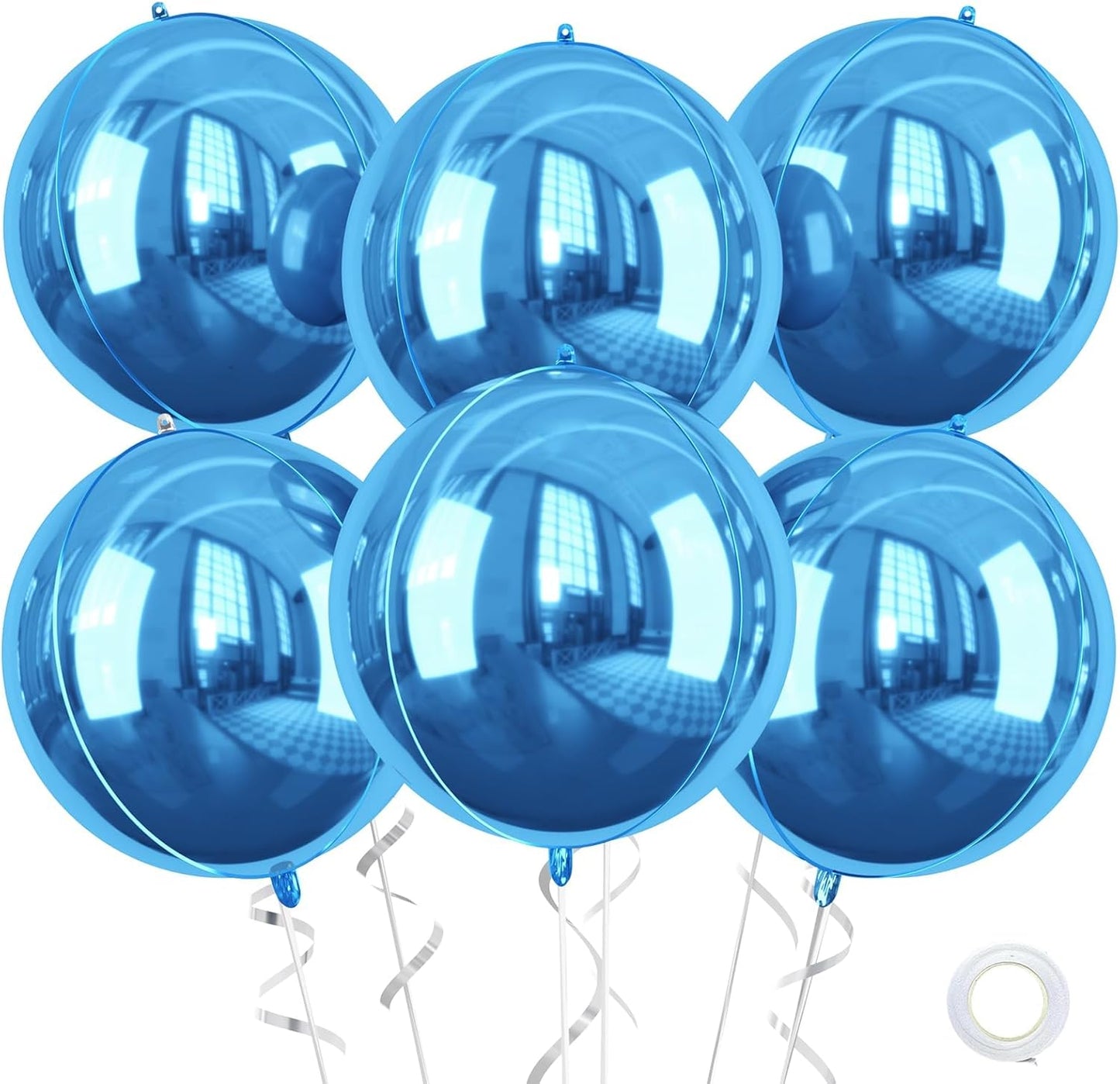 Blue Giant 4D Foil Balloons, 6 Pcs Large Dark Blue Metallic Round Balloons, 22 Inch Big Round Foil Balloon for Graduation Prom Birthday Party Baby Shower Wedding Decorations