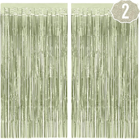 xo, Fetti Party Decorations Sage Green Foil Curtain - Set of 2 | Bachelorette Party Supplies, Cute Birthday Queen Photo Booth, Bach Martini Decor, Bridal Shower Backdrop