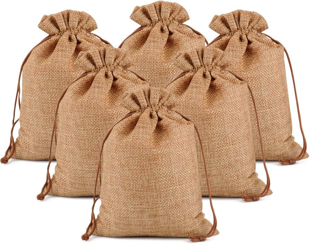 Lucky Monet 25/50/100PCS Burlap Gift Bags Wedding Hessian Jute Bags Linen Jewelry Pouches with Drawstring for Birthday, Party, Wedding Favors, Present, Art and DIY Craft (100Pcs, Coffee, 3” x 4”)