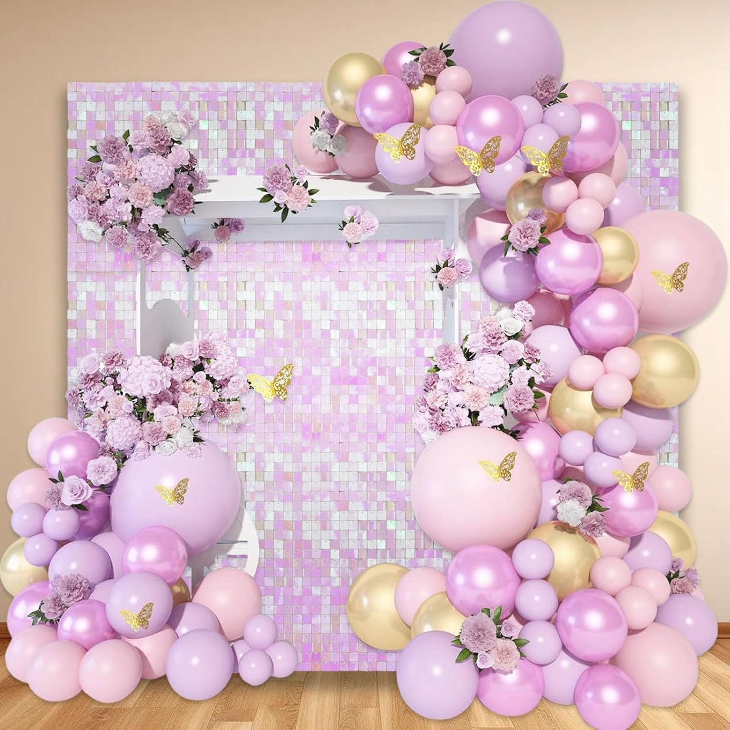 12PCS Colorful Light Pink Shimmer Wall Backdrop, Square Sequin Photo Backdrops Panel, Glitter Wall Background for Birthdays, Weddings, Christmas, Engagements, Disco Bachelorette Party Decor (3FTx4FT)