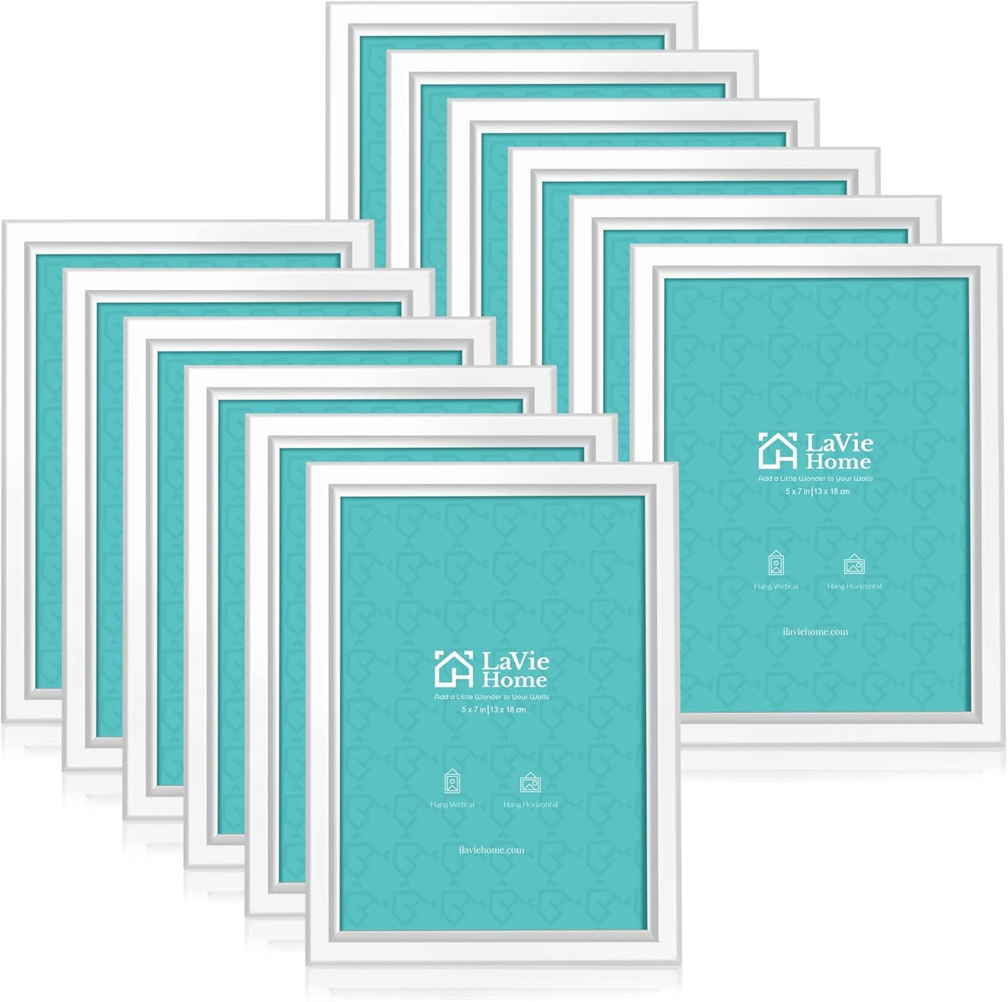 LaVie Home 5x7 Picture Frames (12 Pack, White) Simple Designed Photo Frame with High Definition Glass for Wall Mount & Table Top Display, Set of 12 Classic Collection