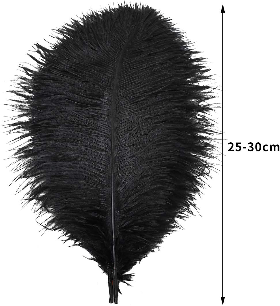 24pcs Natural Black Ostrich Feathers 10-12inch (25-30cm) for Wedding Party Centerpieces，Flower Arrangement and Home Decoration.