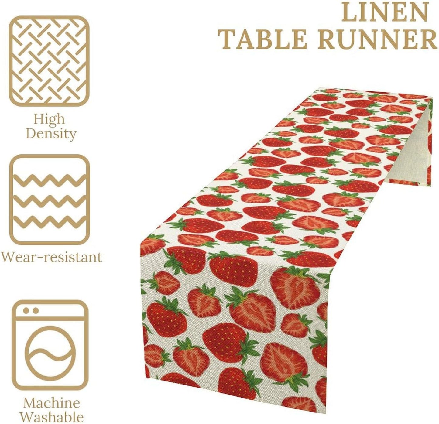 Strawberry Table Runner,Spring Summer Fruit Print Table Runner for Kitchen Dining Table Home Party Decoration 13x108 Inch