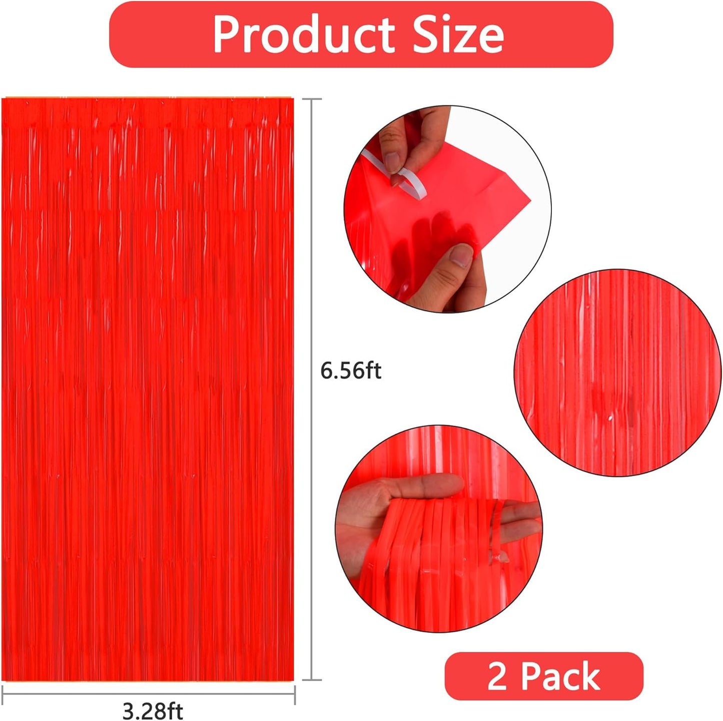 BEISHIDA 2Pcs Red Door Streamer Fluorescent Red Backdrop Blue Foil Fringe Curtains Tinsel for Birthday Baby Shower Halloween Backdrop Wedding Party Decoration (3.28 ft x 6.56 ft)