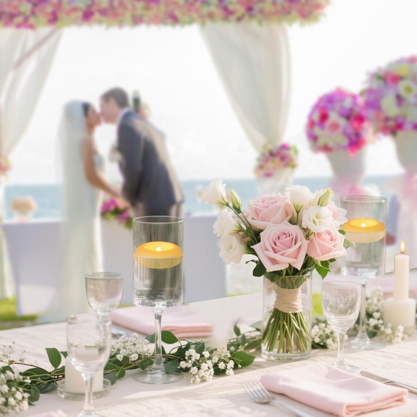 Aignis 36pcs Flameless LED Floating Candles Battery Operated, 120+ Hours Glow Time, 3 Inch Ivory Plastic Tealights, Cozy Warm Yellow Light for Romantic Pool/Bathtub/Hot Bath/Wedding Centerpiece Decor