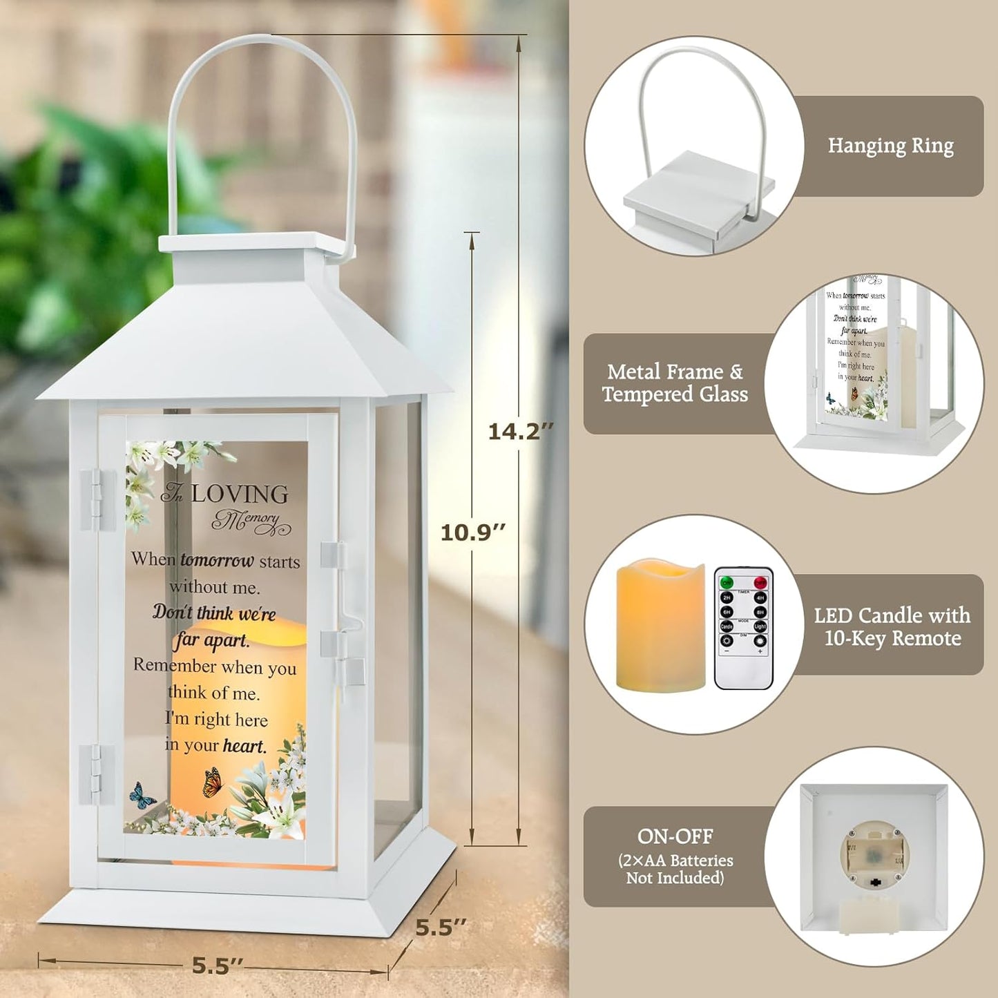 Memorial Lantern Bereavement Gifts in Memory of Loved One Memorial Gifts for Loss of Mother Loss of Father Remembrance Sympathy Gifts for Loss of Loved One with LED Candle and Remote