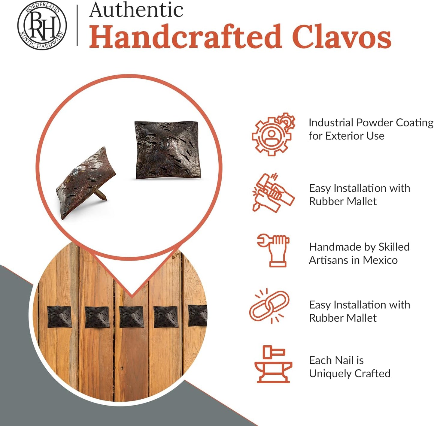 10 Pack 1.5" Square Head Iron Clavos Decorative Nails – Unfinished – Handmade Rustic Square Fasteners for Farmhouse Shutters, Faux Wood, Barn Doors, Shutters, and Gates – Ornamental Wood Accent
