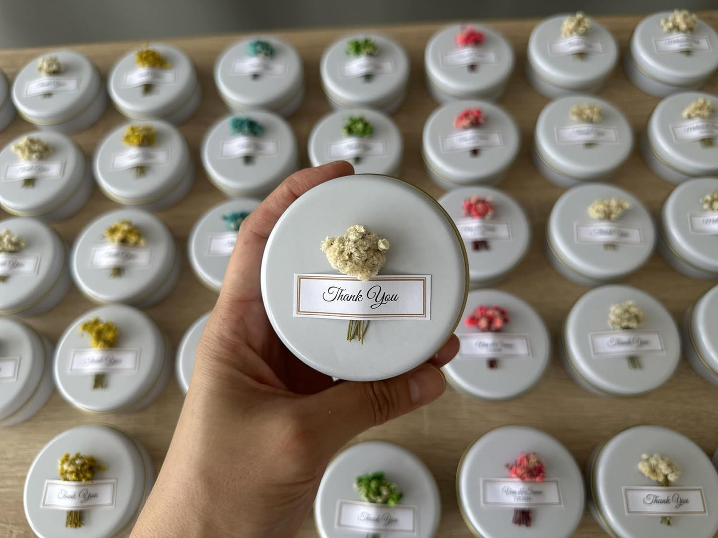 Scented Soy Wax Candle Favors with Dried Flowers - Personalized for Weddings, Bridal Showers, Baby Showers, Birthdays (10-20-30-40-50-100 PCS in Bulk)