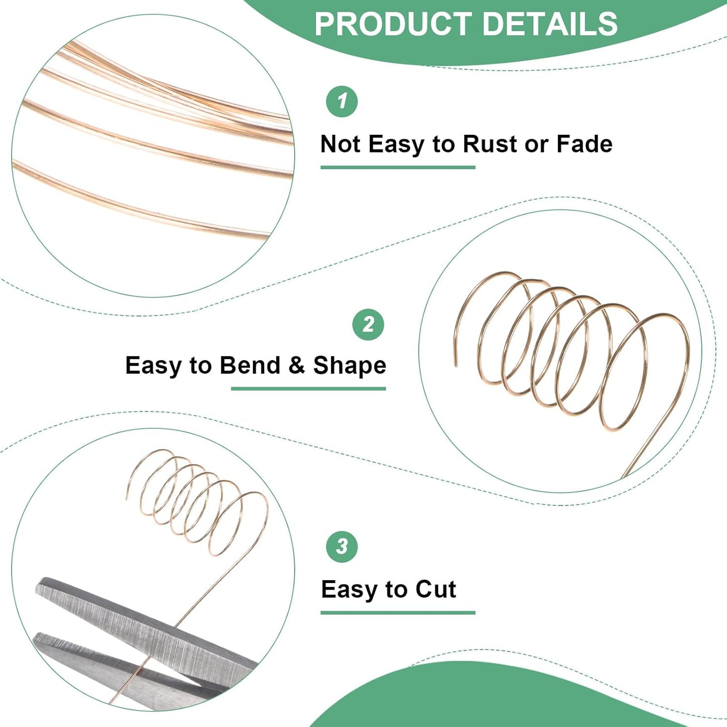 2-Rolls 0.3mm Jewelry Wire, 28 Gauge 328FT Craft Wire Copper Beading Wire for Jewelry Making/Planting/Weaving/DIY Crafting, Soft Metal Wires [100M, Champagne Gold]