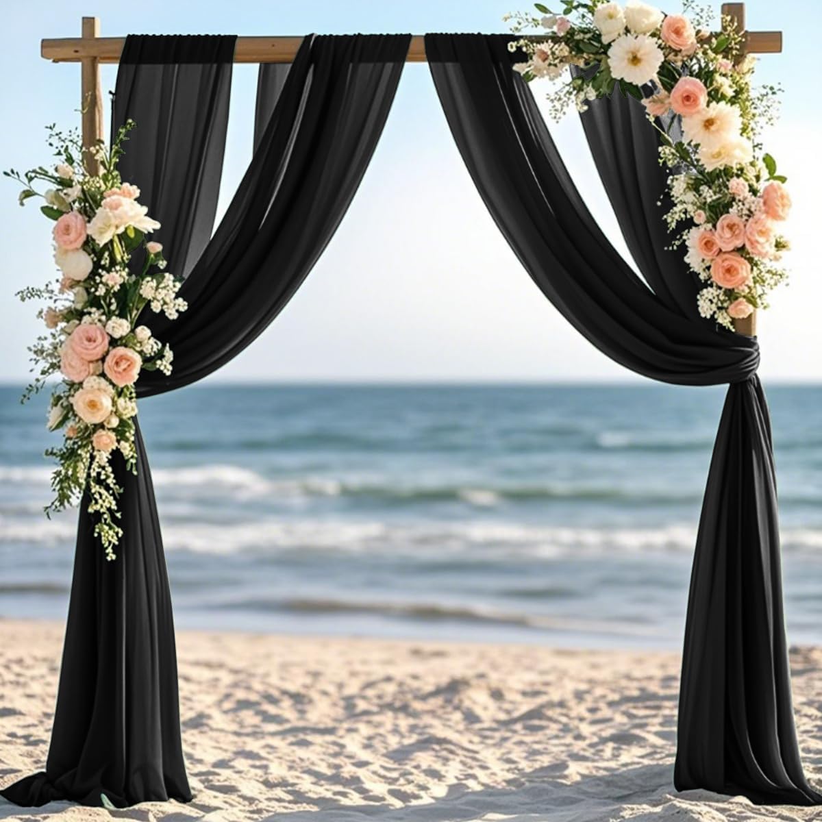 Black Fall Halloween Elegant Arch Draping Fabric Outdoor 1 Panel 29" × 20Ft Sheer Chiffon Curtain Drapes for Wedding Ceremony Birthday Party Garden Brunch
