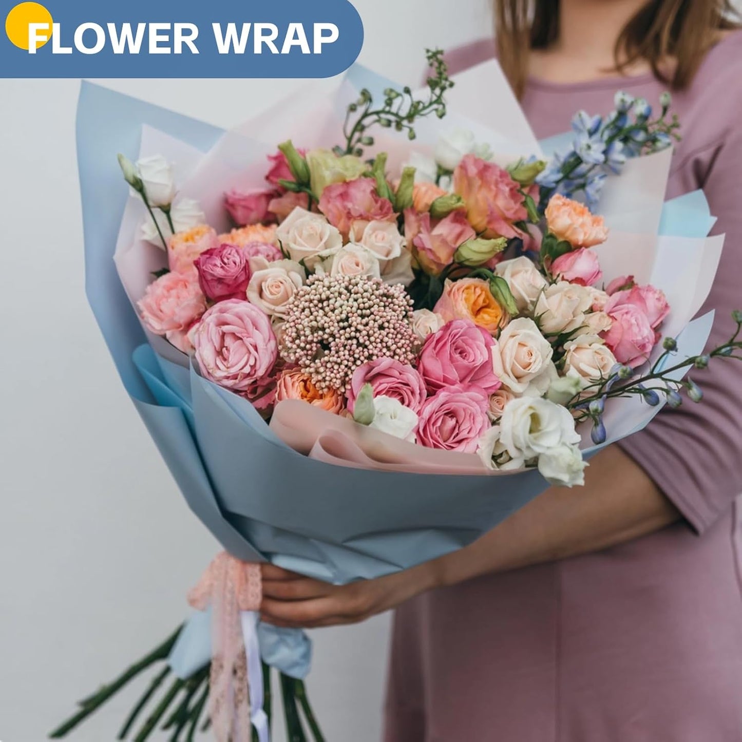 Light Blue Wrapping Paper 15"x450", Blue Kraft Paper Roll for Baby Shower, Wedding, Father’s Day, Birthday, Bouquet Flower Gift Wrap, Solid Color Blue Craft Paper Bulletin Board Paper