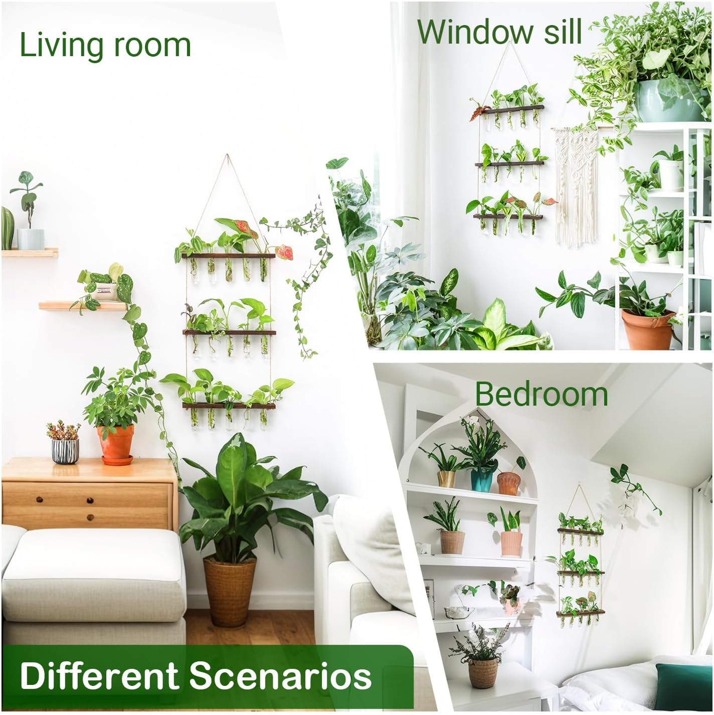 Ivolador Hanging Plant Propagation Tubes,3 Tiered Wall Hanging Terrarium Flower Planter Vase for Hydroponic Plants Cutting Home Office Garden Decor Plant Lover Gift