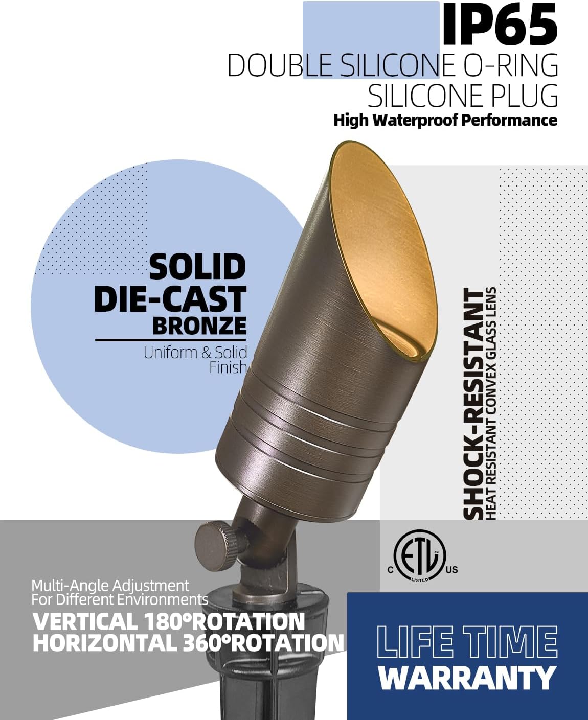 MALORY Brass Outdoor Spot Lights,12V AC/DC Low Voltage LED Landscape Lighting,Waterproof Spot Up Light for Garden,Patio and Yard (S05-Bronze, 12-Pack with Bulb)