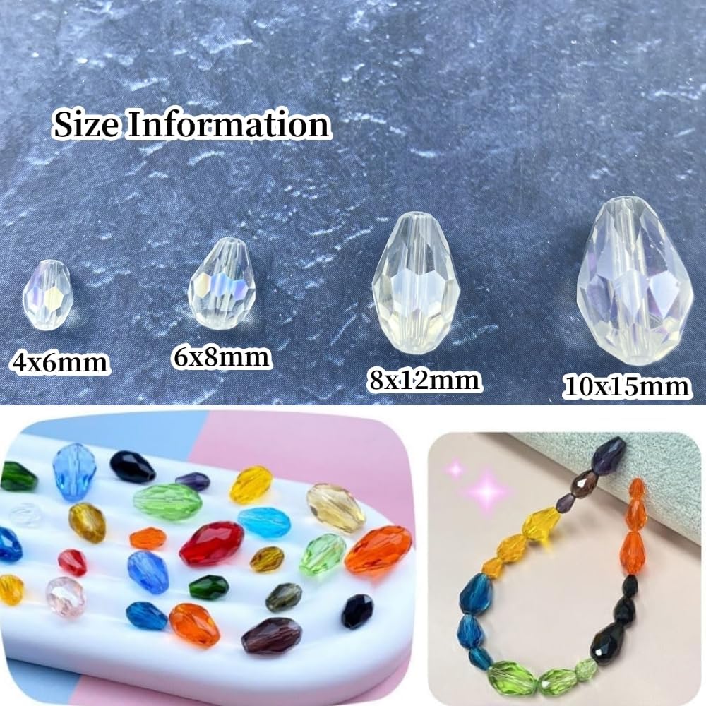 130pcs 6x8mm Teardrop Crystal Glass Beads Vertical Hole Faceted Glass Teardrop Spacer Beads for Bracelets Necklace Earring DIY Jewelry Making Craft(Transparent AB)