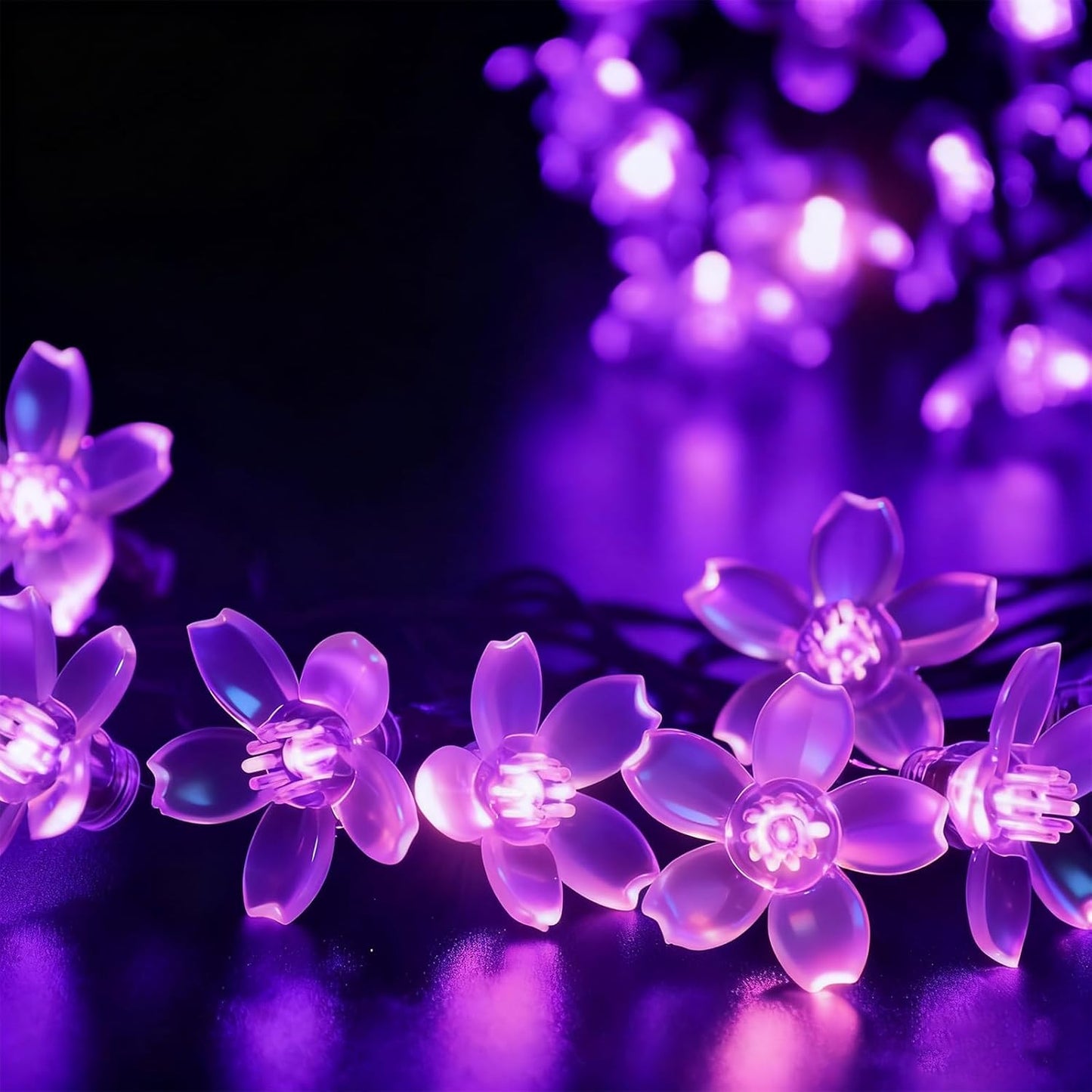 Decorative Flower String Lights, 33ft 100 LED Clear Wire Plug in Fairy Lavender Cherry Blossom Easter Christmas Hanging Decorations, Violiet Wedding Party Indoor Outdoor Decorations (Purple)