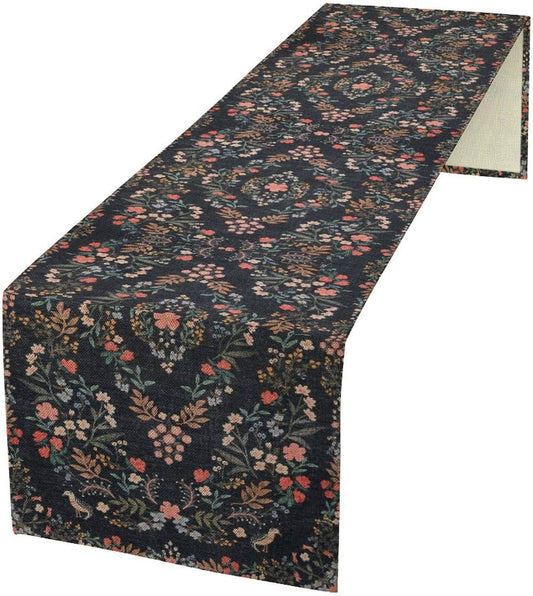 Morris Flower Table Runner, Vintage Blue Floral Rustic Country Style Floral Print Pattern for Home Kitchen Table Decor Dining Coffee Room Garden Party Decor 13x72in