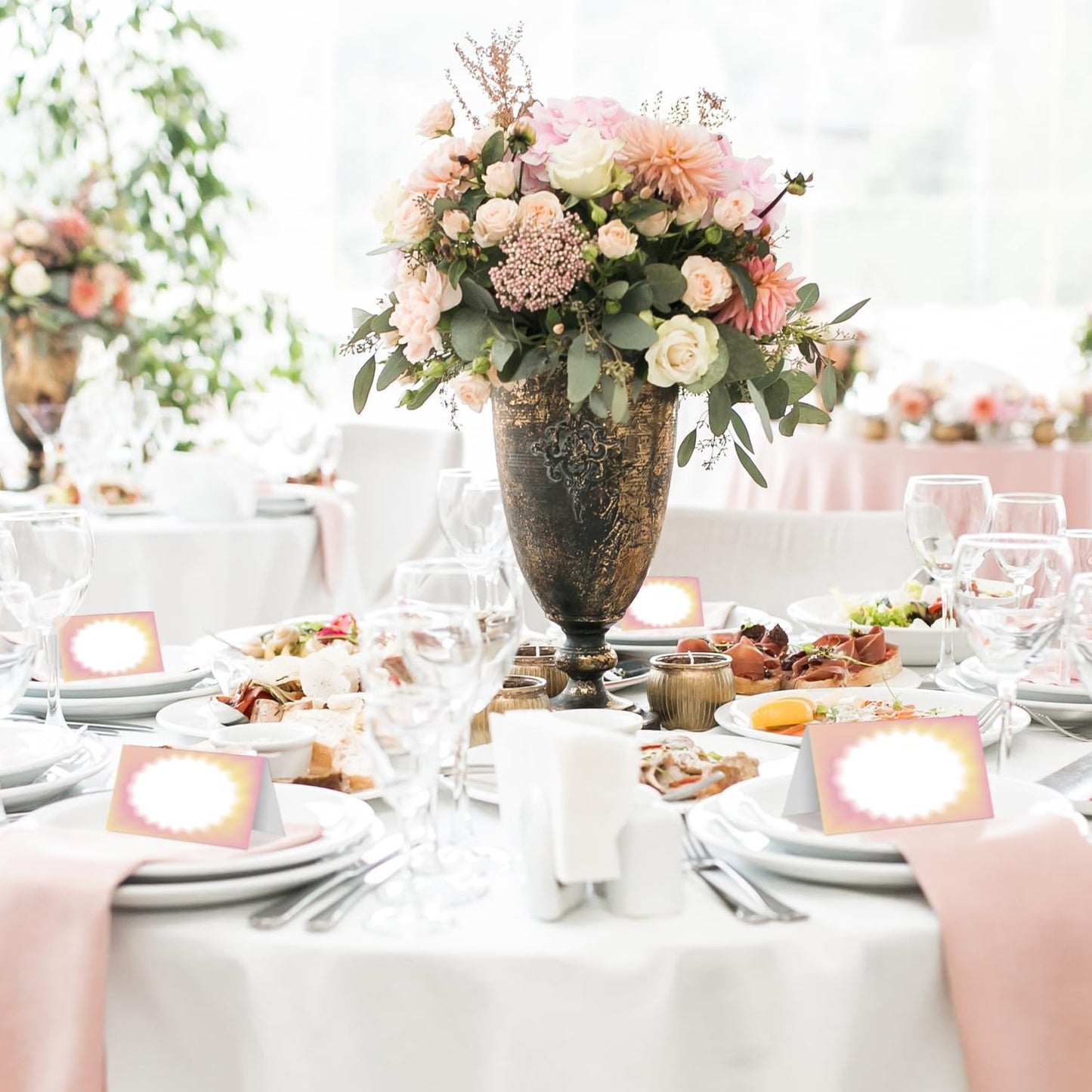 25 Color Gradient Place Cards for Table Seating, Pink Yellow Wedding Name Place Card, Tent Cards for Birthday Bridal Shower Baby Shower Reception Dinner Party Decorations -A04