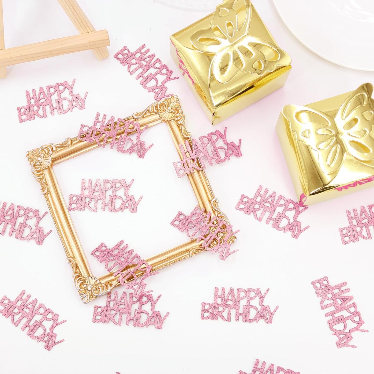 Pink Happy Birthday Confetti - Girl Birthday Party Decorations - Light Pink Glitter Scatters for Baby Girl Party Table Decor Supplies - 100PC