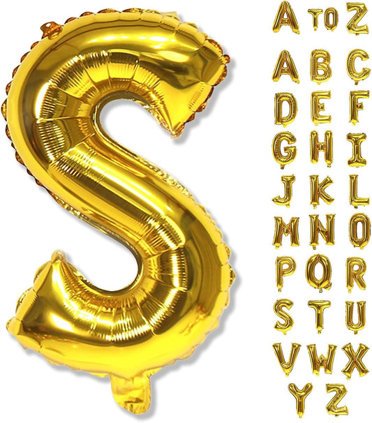 Giant S Alphabet Name Balloon, Gold Self Inflating Custom Letter Balloons Birthday Decor, 40 Inch Helium Mylar Foil Word Balloons Letters for Girls Men Anniversary Party Graduation Decoration Supplies