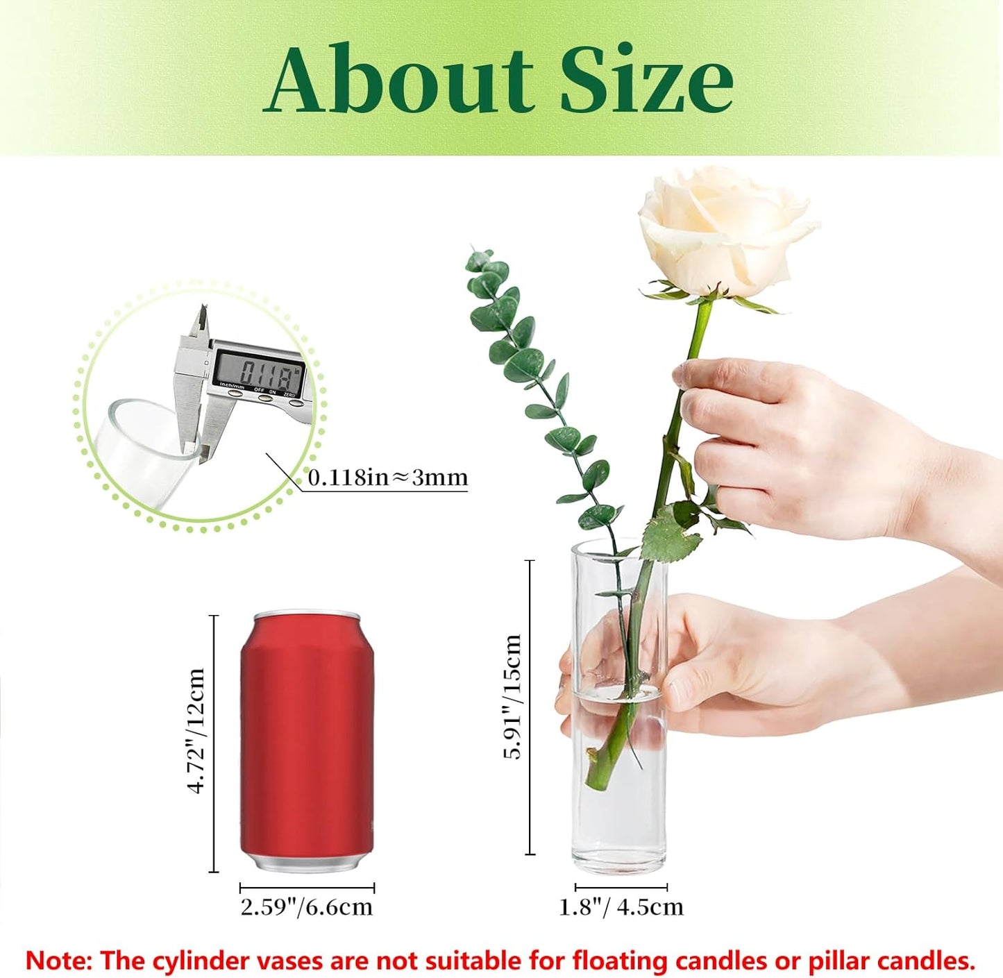 Hewory Cylinder Glass Bud Vases: Set of 24 Small Clear Skinny Single Flower Vase for Centerpieces - Minimalist Bulk Vases for Wedding Birthday Bridal Shower Party Events Table Decor, 5.91"(H)×1.8"(D)