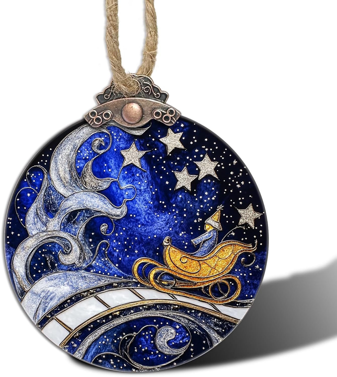 Stained Glass Christmas Decorations, Blue Sky Silver Star Suncatcher for Window Christmas Tree Hanging Ornaments Magic Carpet Sun Catcher Xmas Decor Gifts for Women Men Mom Nana Friend