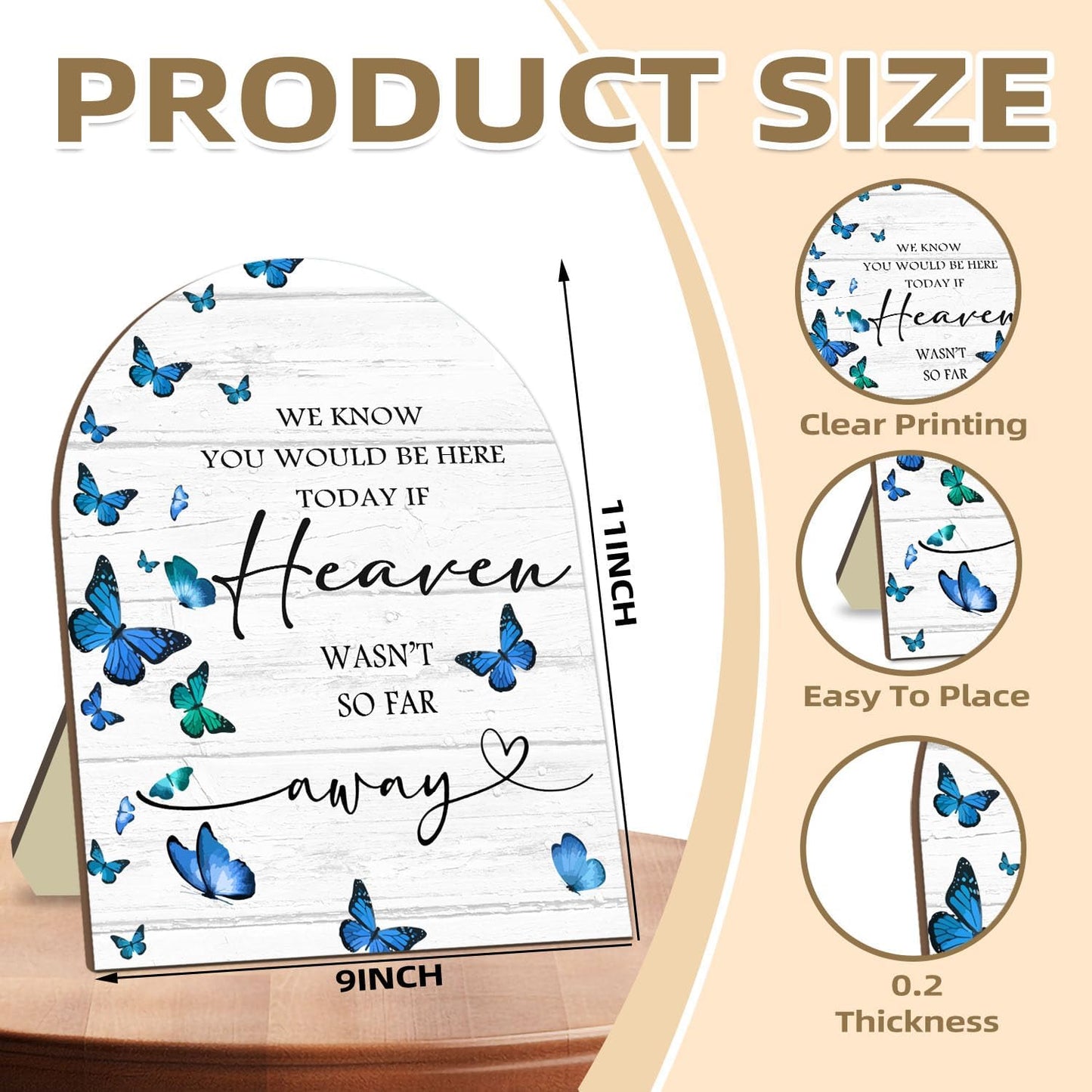 Memorial Sign for Wedding, Bridal Shower Table Decorative Sign, We Know You Would Be Here Today Wooden Sign with Stand, Butterfly Decor Wedding Reception, Event Party Favor Supplies 9 * 11IN