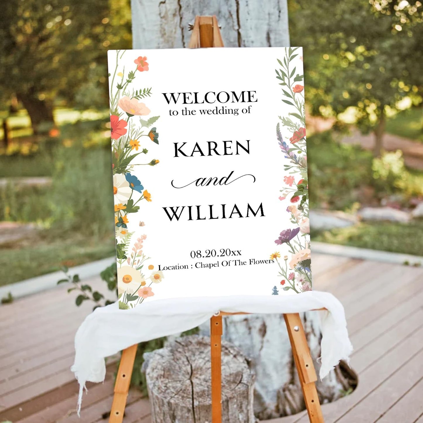 Personalized Wildflower Wedding Welcome Sign, Floral Personalized Sign for Reception, Printed Wedding Decoration