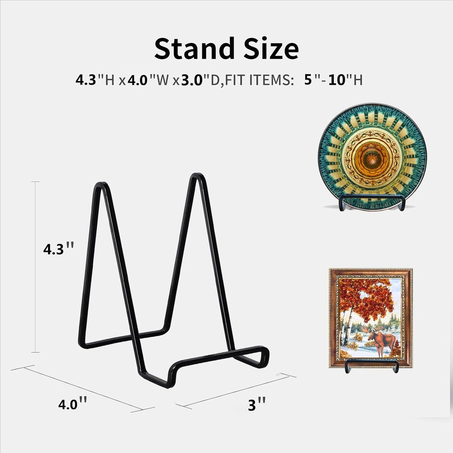 3 Pack 4 inch Metal Plate Stands for Display, Plate Holder Pictures Frame Easel Display Stand, Tabletop Picture Stand, Iron Easels for Display Photo Frames, Plates, Vinyl Record，Book, Plaque, Sign
