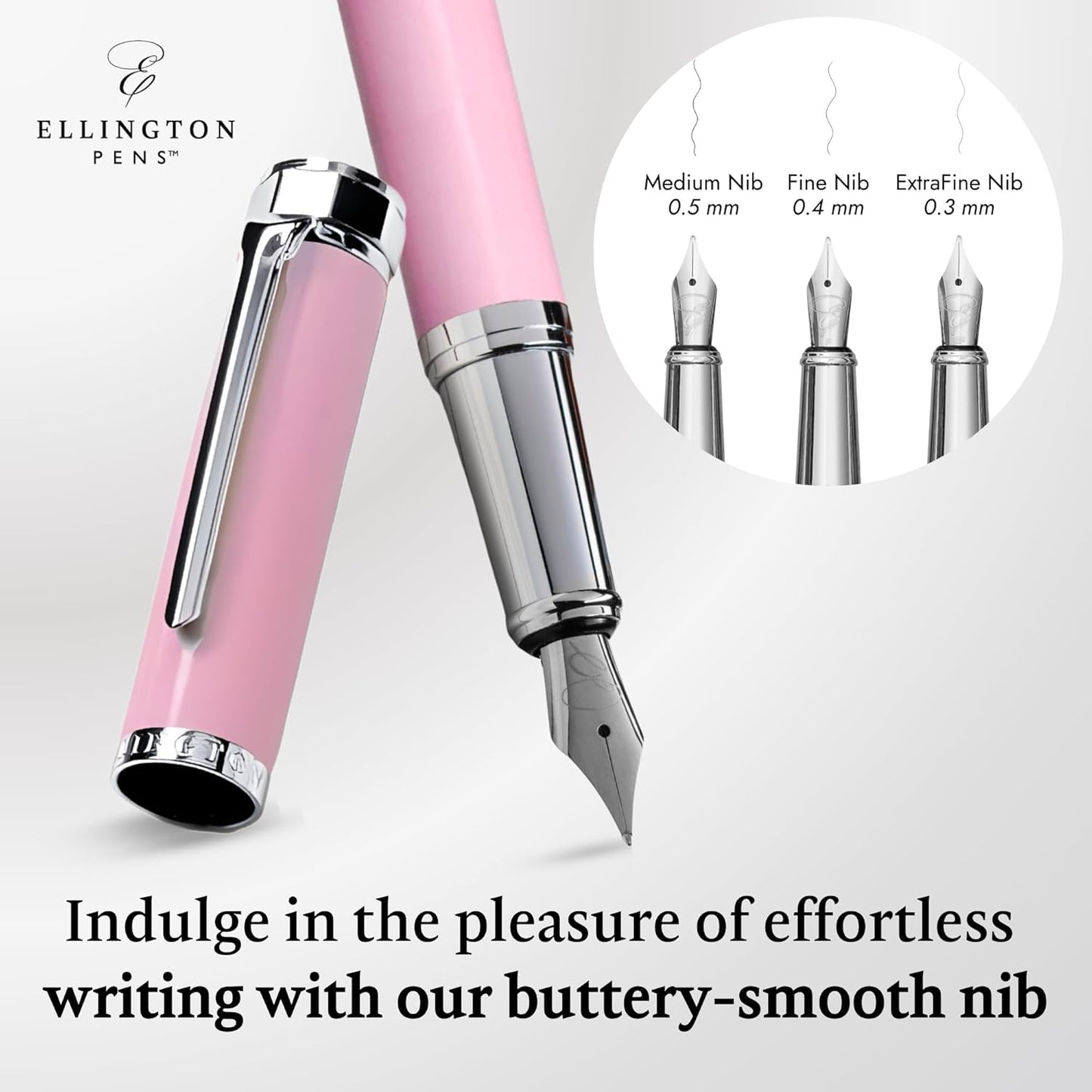 Ellington Pens Luxury Fountain Pen Set- Fountain Pens for Writing - Smooth Fine Nib - Includes Refillable Ink Converter, 3 Ink Cartridges [Black & Blue], Gift Box - Elegant Calligraphy