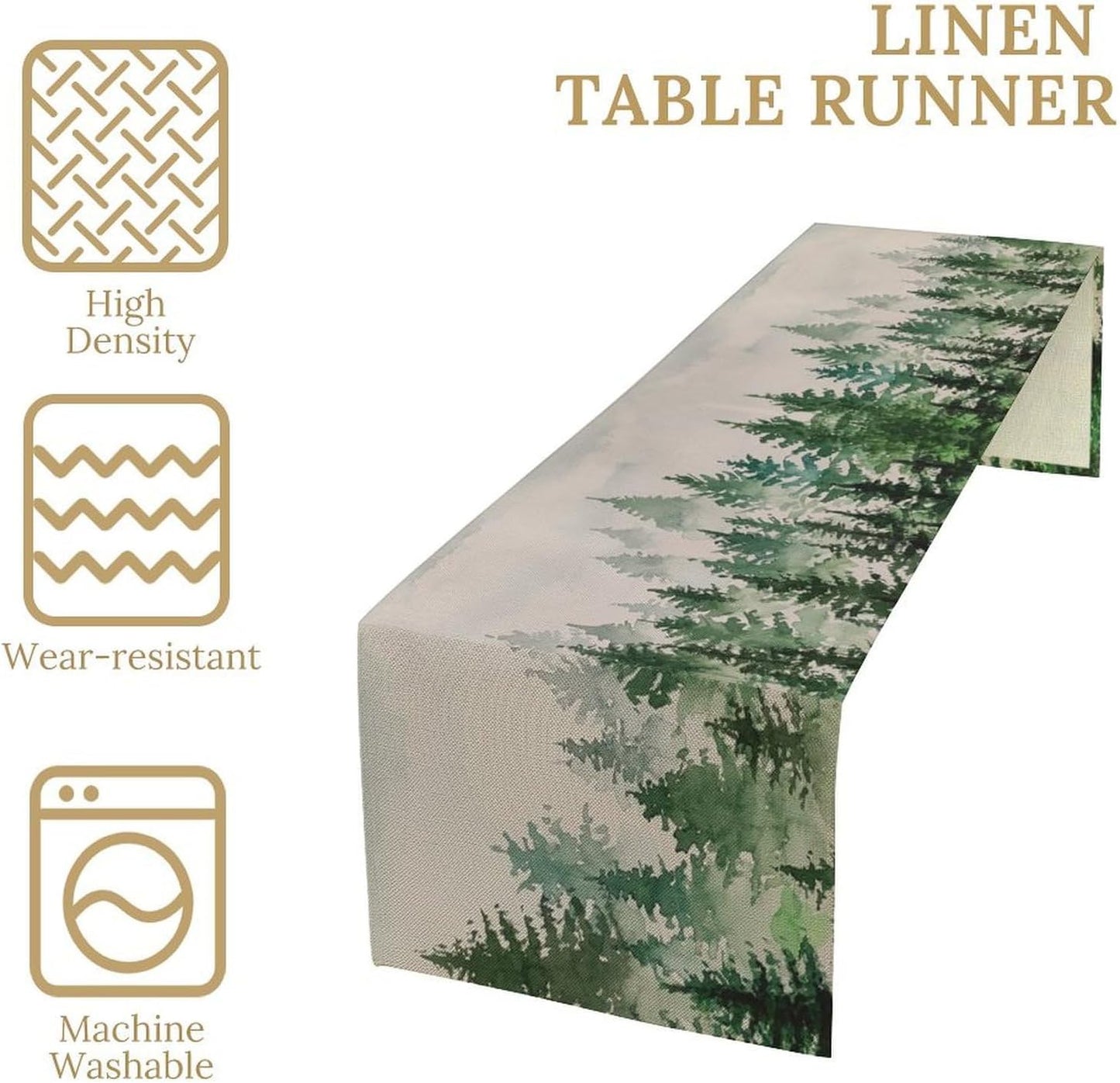 Foggy Forest Table Runner,Green Forest Natural Landscape Table Runner for Kitchen Dining Table Home Party Decoration 13x108 Inch