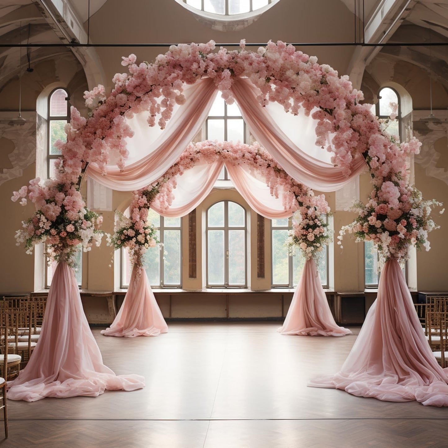 Wokceer Dusty Rose Wedding Arch Draping Fabric Backdrop 4 Panels 28.7" X 20FT Sheer Drapes Fabric for Wedding Arbor Ceremony Party
