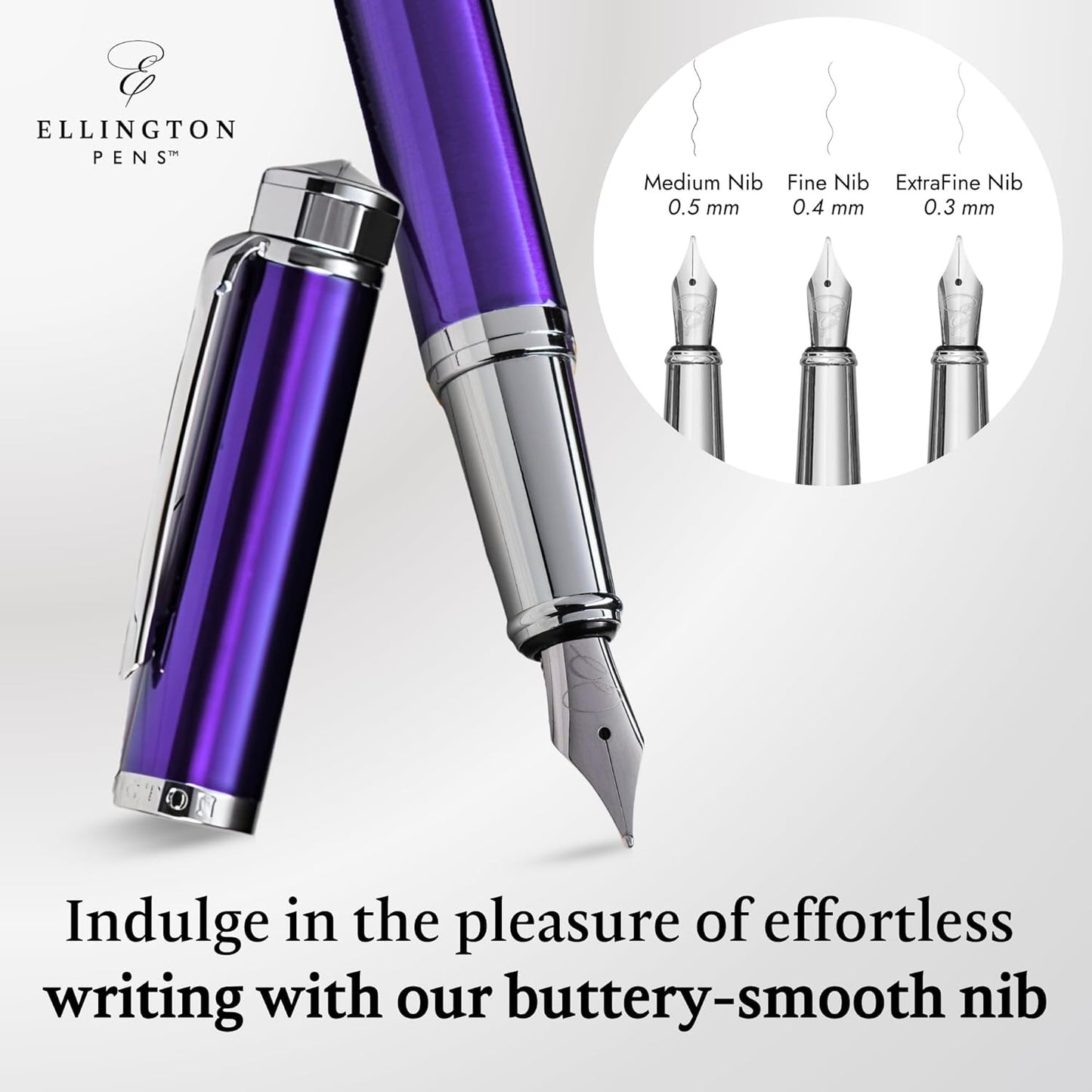 Ellington Pens Luxury Fountain Pen Set- Fountain Pens for Writing - Smooth Medium Nib - Includes Refillable Ink Converter, 3 Ink Cartridges [Black & Blue], Gift Box - Elegant Calligraphy