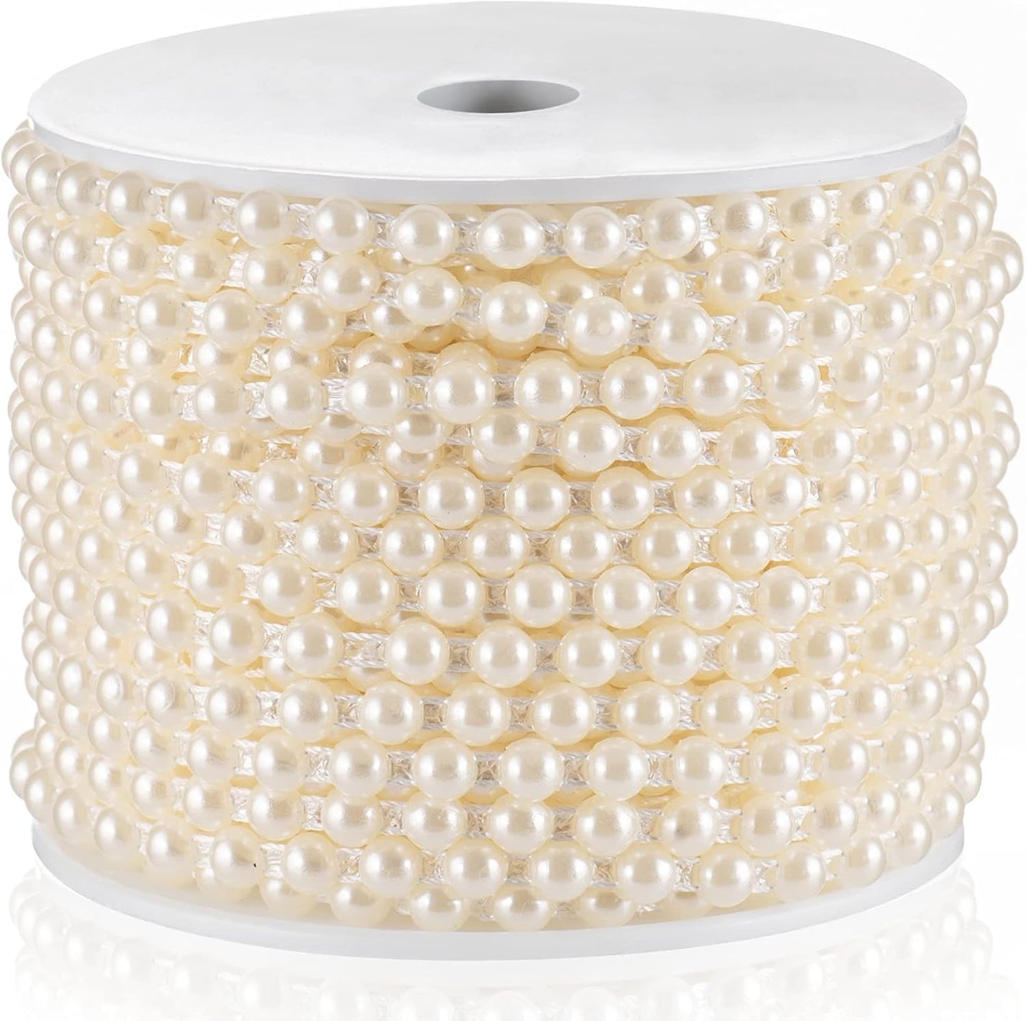 Flat Pearl Garland String 27 Yards, 6MM Half-Round Beaded Spool Roll Crafts for Wedding Decoration (Ivory)