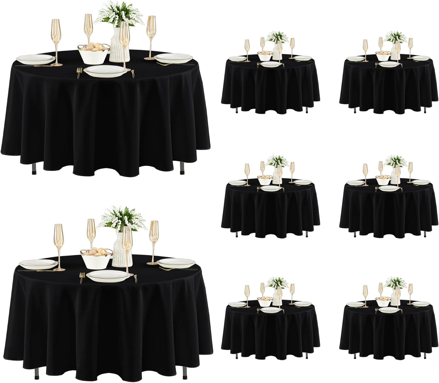 Fitable 8 Pack Round Tablecloths: Stain Resistant Wrinkle Free Circle Table Clothes, Washable Reusable Polyester Table Covers for Wedding Party Birthday Banquet Reception(Black, 70 Inch)