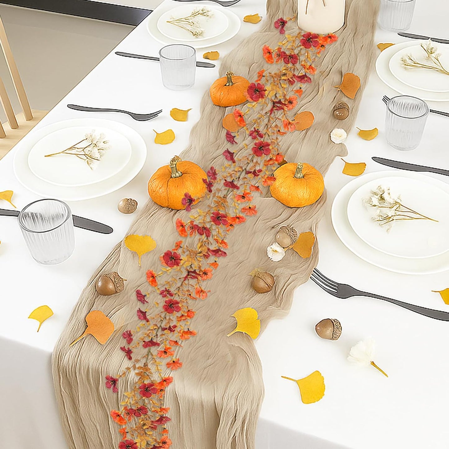 4 Pack Artificial Fall Flowers Garland, 6 FT Fall Decorations Fake Mums Floral Vines UV Resistant Faux Hanging Flower Ivy Garland for Home Party Table Wall Mantel Decor (Orange + Dark Red)