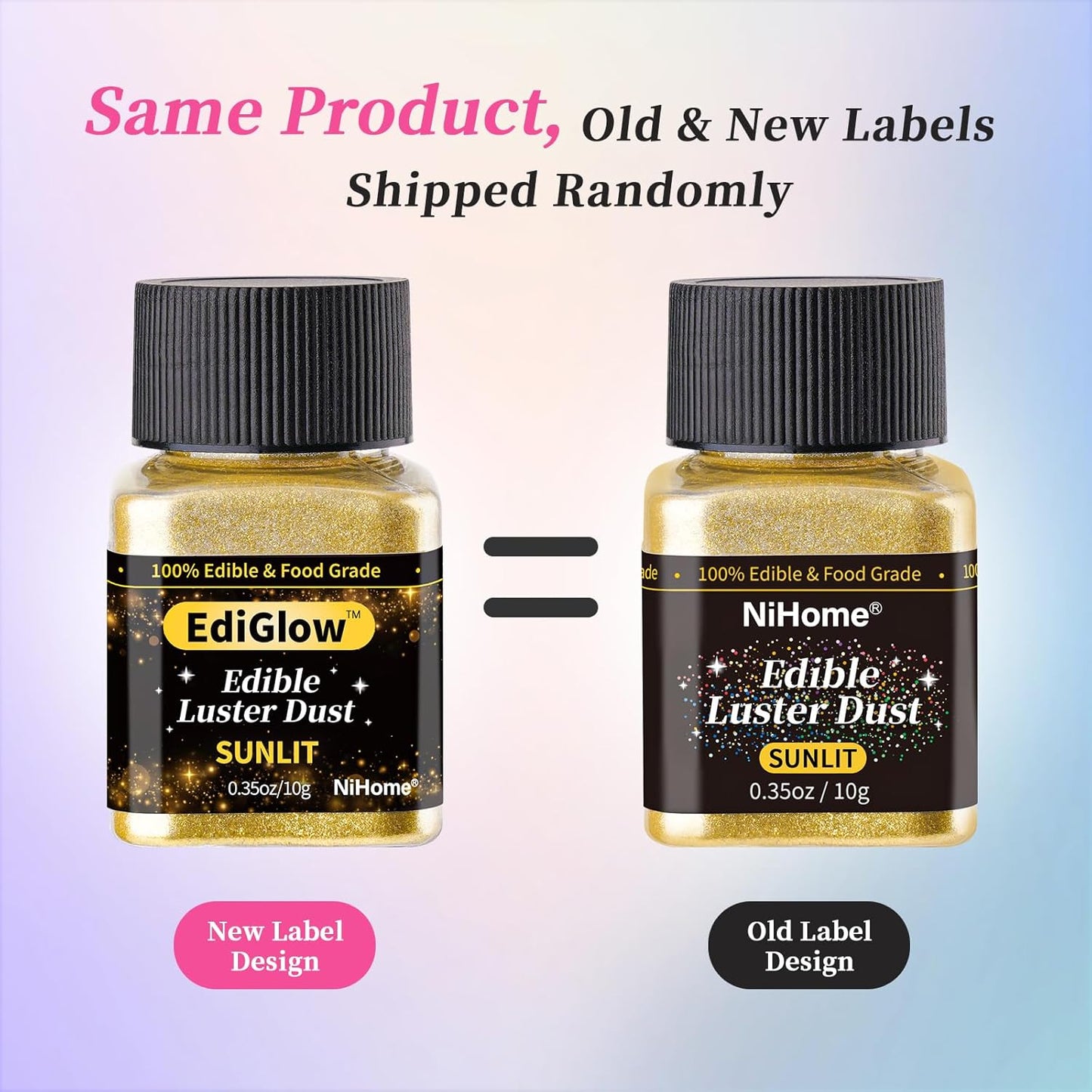 NiHome Edible Food-Grade Glitter Powder Glimmer Luster Dust Metallic Fancy Food Decorating Sprinkle Glimmery Dust for Drink Wine Beverage Cake Bakery Vegan Allergen-Free (Pink, 0.35oz/10g)