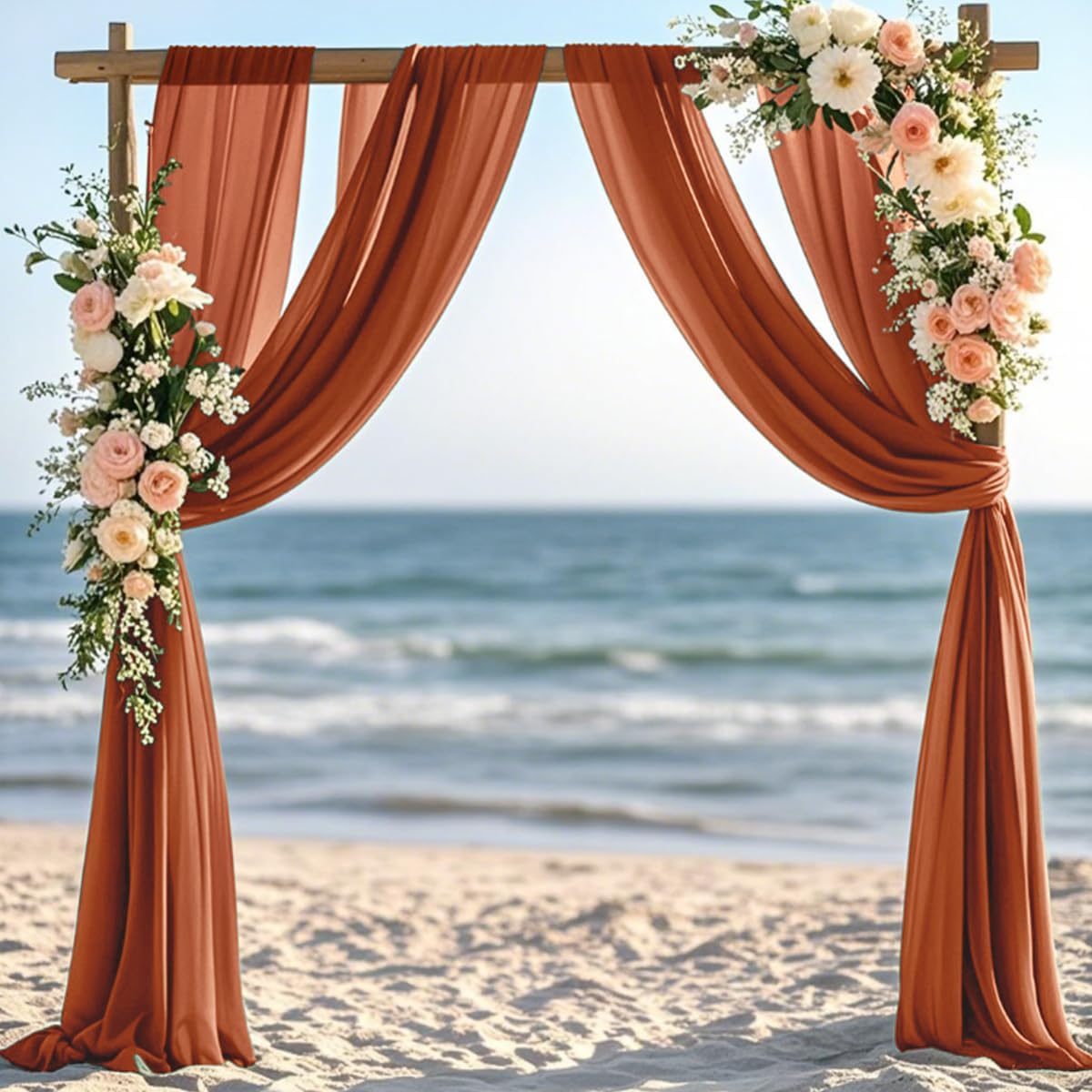 Terracotta Fall Thanksgiving Elegant Arch Draping Fabric Outdoor 1 Panel 29" × 20Ft Sheer Chiffon Curtain Drapes for Wedding Ceremony Birthday Party Garden Brunch