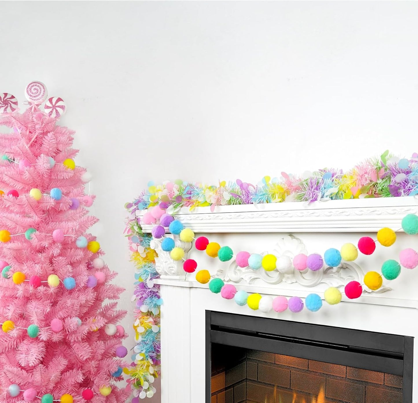 TBD Decor 2pk Pom Pom Garland Easter Decorations 13FT Colorful Large Felt Ball Spring Garland Easter Tree Decorations for Mantle,Indoor Holiday Wedding Birthday Party Supplies
