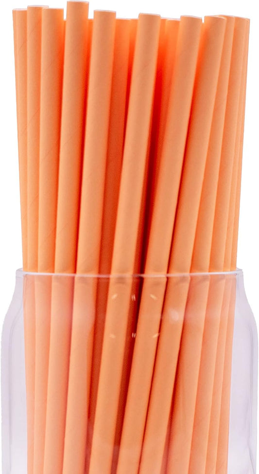 Pack of 300 Pastel Orange Biodegradable 4-Ply Paper Drinking Straws (Compostable, Non-toxic, BPA-free)