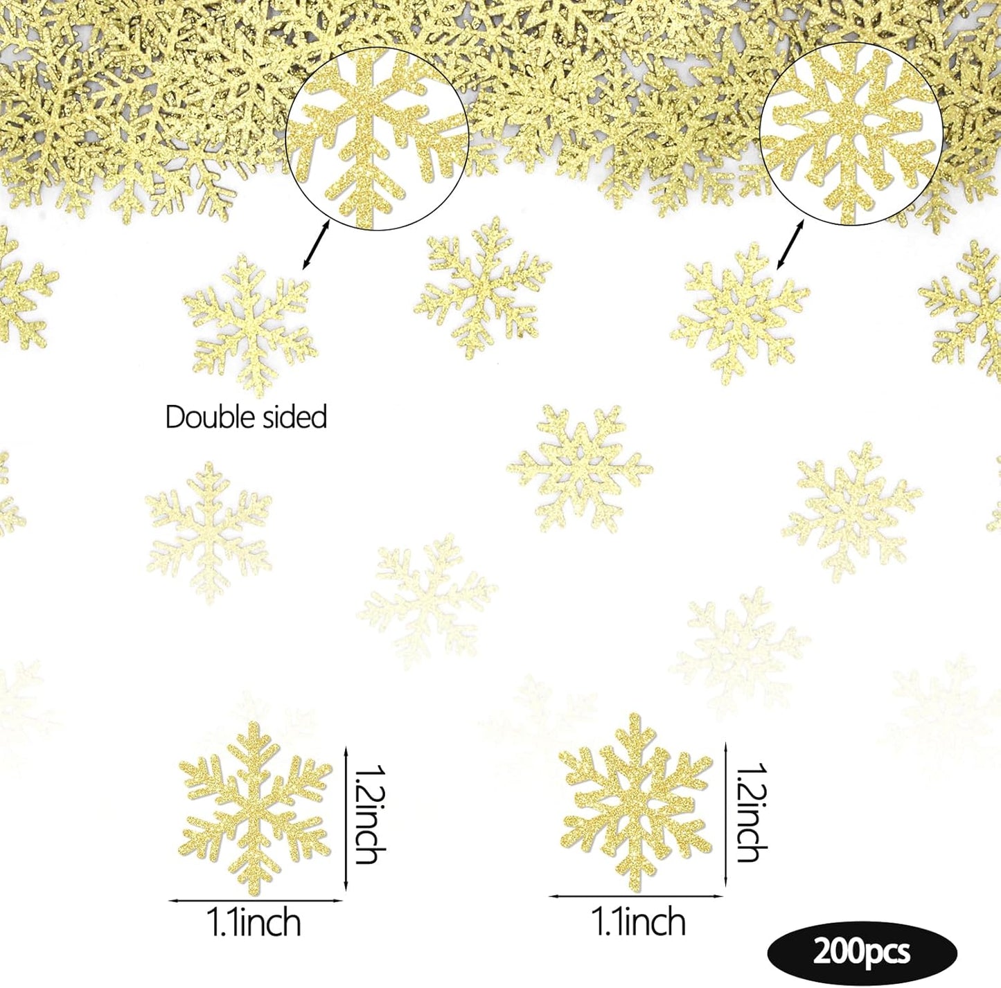 200PC Snowflake Party Decorations Gold Glitter Christmas Confetti Paper Snowflakes Table Confetti For Winter Holiday Birthday Baby Shower Party Decor