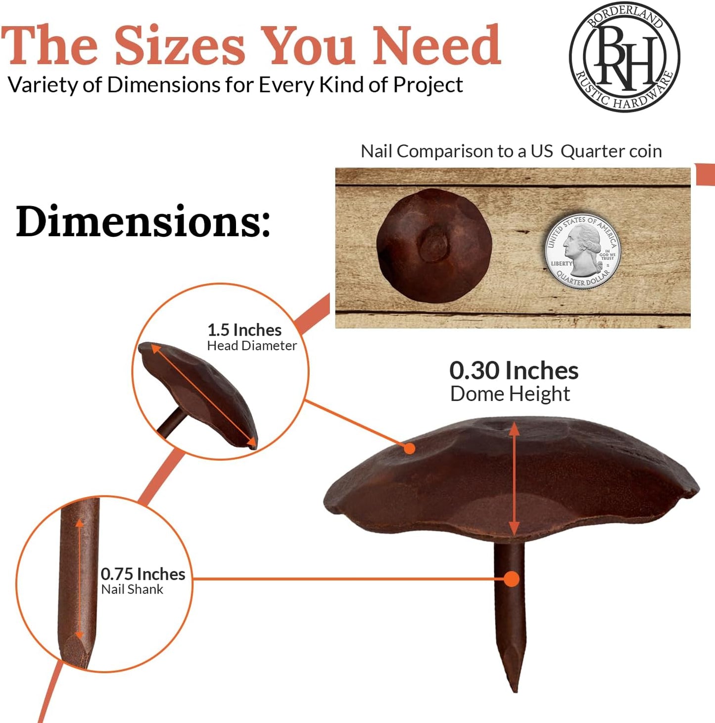 10 Pack 1.5" Round Head Iron Clavos Decorative Nails – Sealed Rusted – Handmade Rustic Round Fasteners for Farmhouse Shutters, Faux Wood Beams, Barn Doors, Shutters, Gates – Ornamental Wood Accent