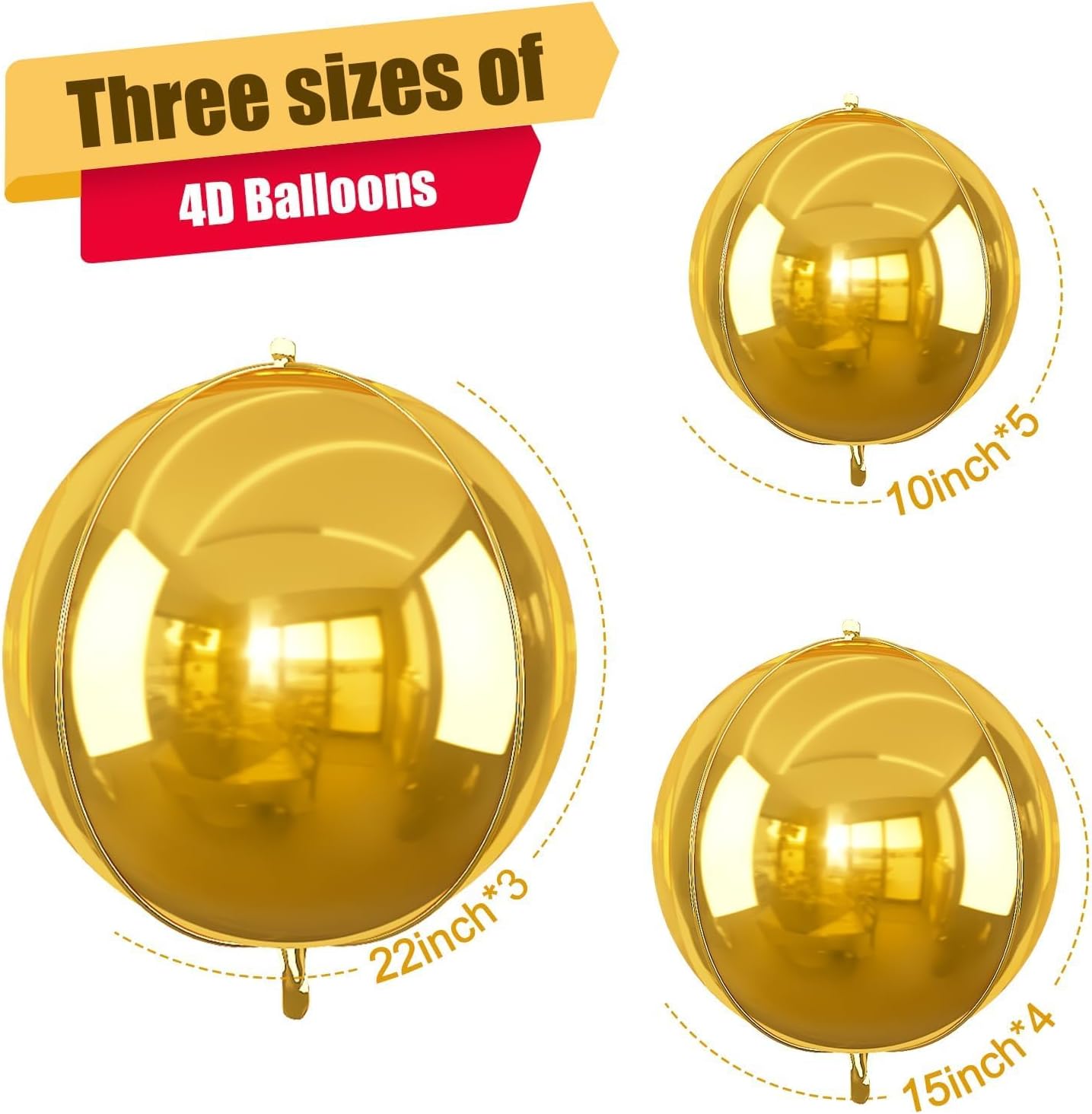 12Pcs Gold Round Foil Balloons, 22" 15" 10" 4D Ball Balloons, Metallic Gold Foil Balloon for Birthday Graduation Wedding Anniversary New Year Eve Disco Party Backdrop Decorations