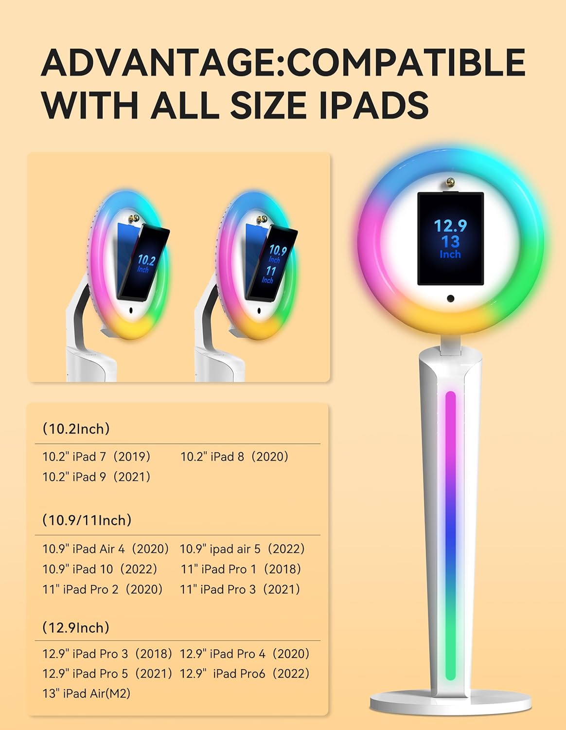 Portable Photo Booth Stand Compatible with 10.2"-12.9" iPad, Large Light Box Music Sync Metal Selfie Photobooth Machine Cyratok Software Control for Events,Rentals & Business Use(Flight Case)