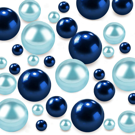 120 PCS 8/14/20mm No Hole Polish Pearl Beads for Centerpiece, Navy Blue & Light Blue Beads Decorative Vase Fillers, Plastics Pearls for Vases, Table Scatters, Wedding Party Decor