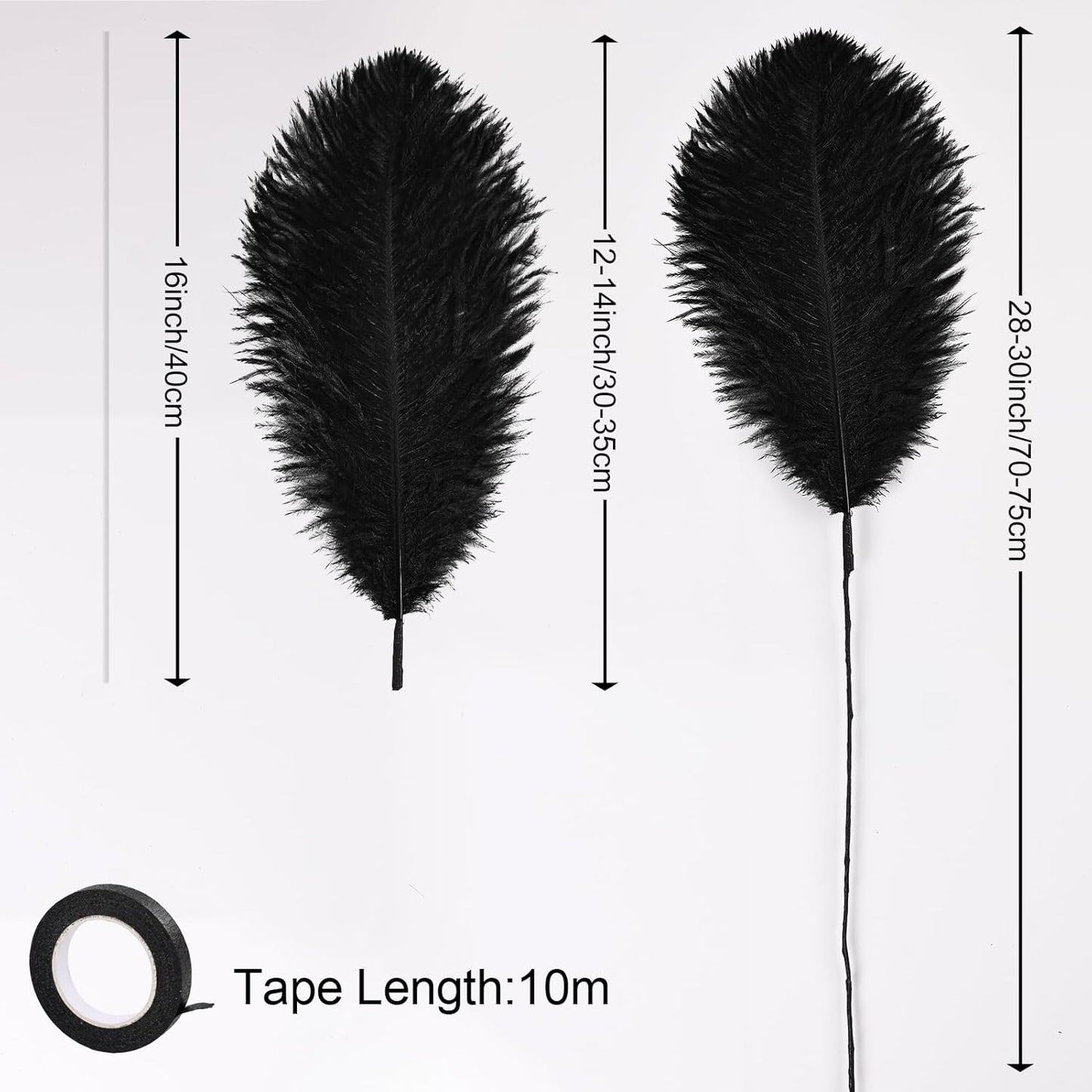 Bulk Black Ostrich Feathers - 12Pcs 12-14inch Crafting Supplies for Centerpiece Table Decorations (Black)