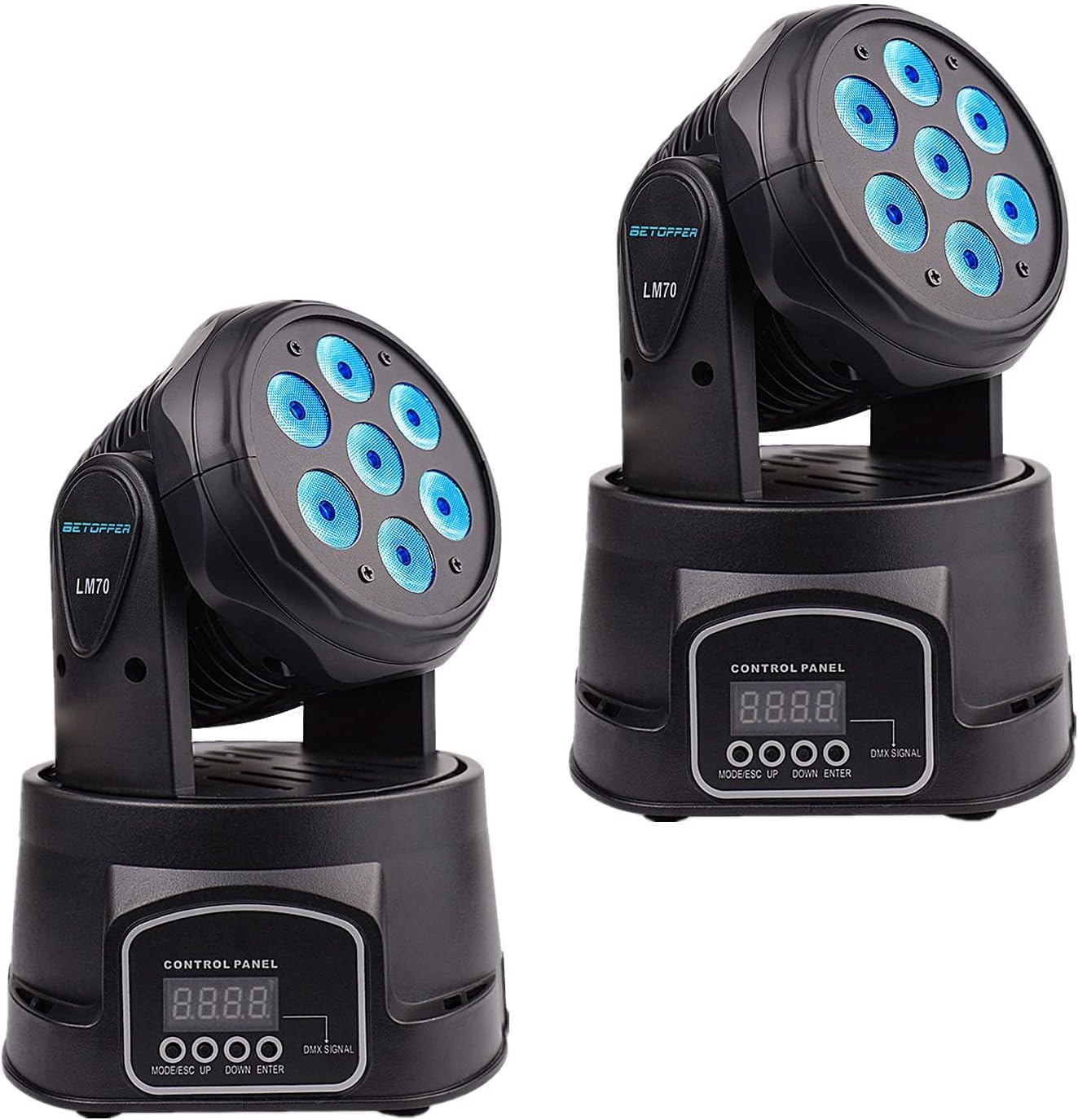 BETOPPER DJ Lights Moving Head, 7x8W RGBW Sound Activated/DMX Lighting, Moving Head Lights for Stage, Party, Live, DJ, Bar, Disco Lighting (2 Packs)